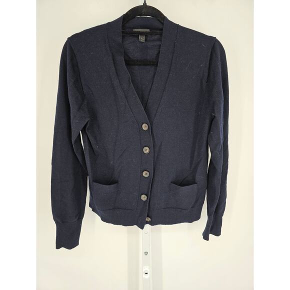 J Crew Womens Sz L Cardigan Sweater 100% Wool Navy Blue Grandpa Sweater - Picture 1 of 4